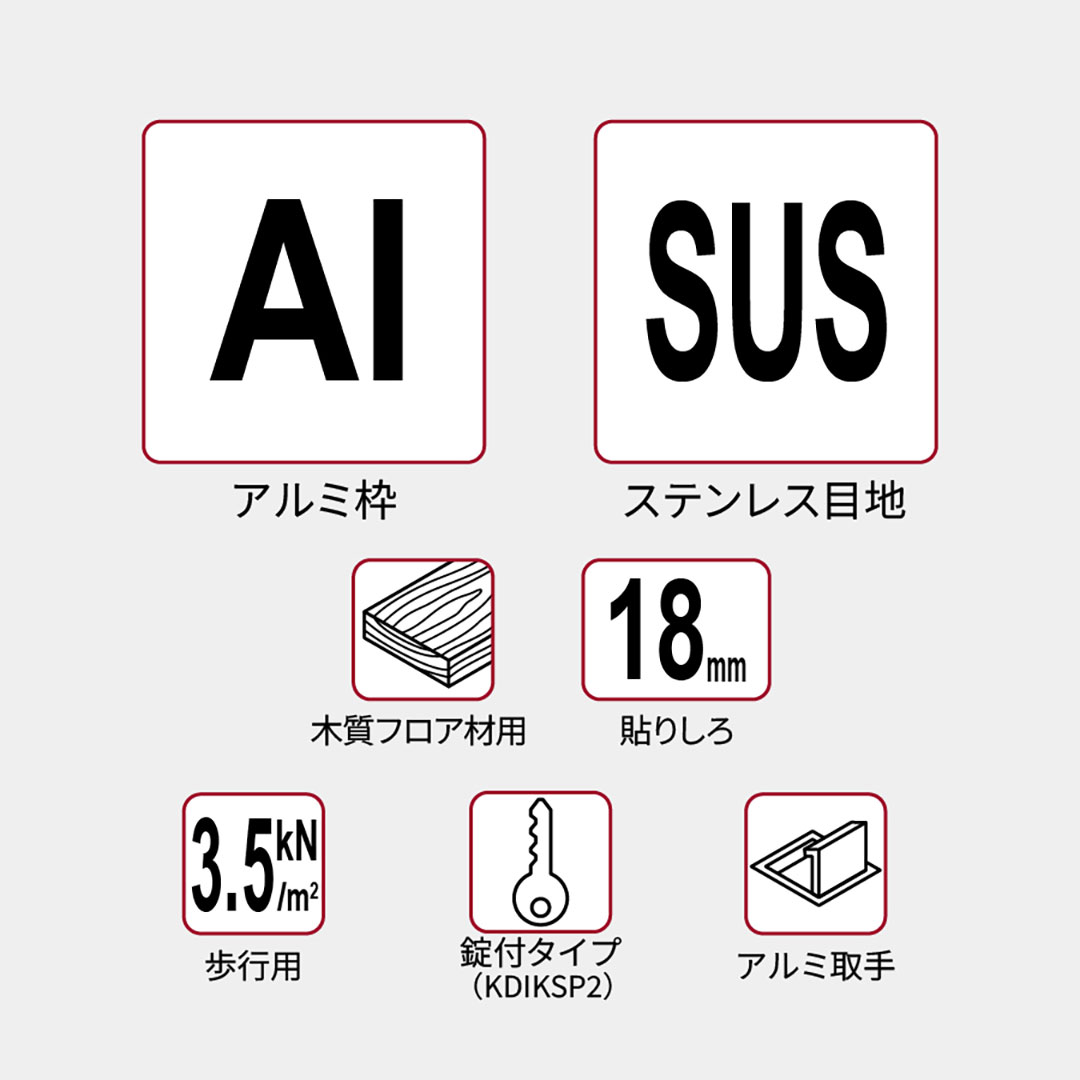 床点検口 木質フロア材向け 錠付 460角 KDIKSP2460【ケース販売】4台入 ステンレス目地 ダイケン