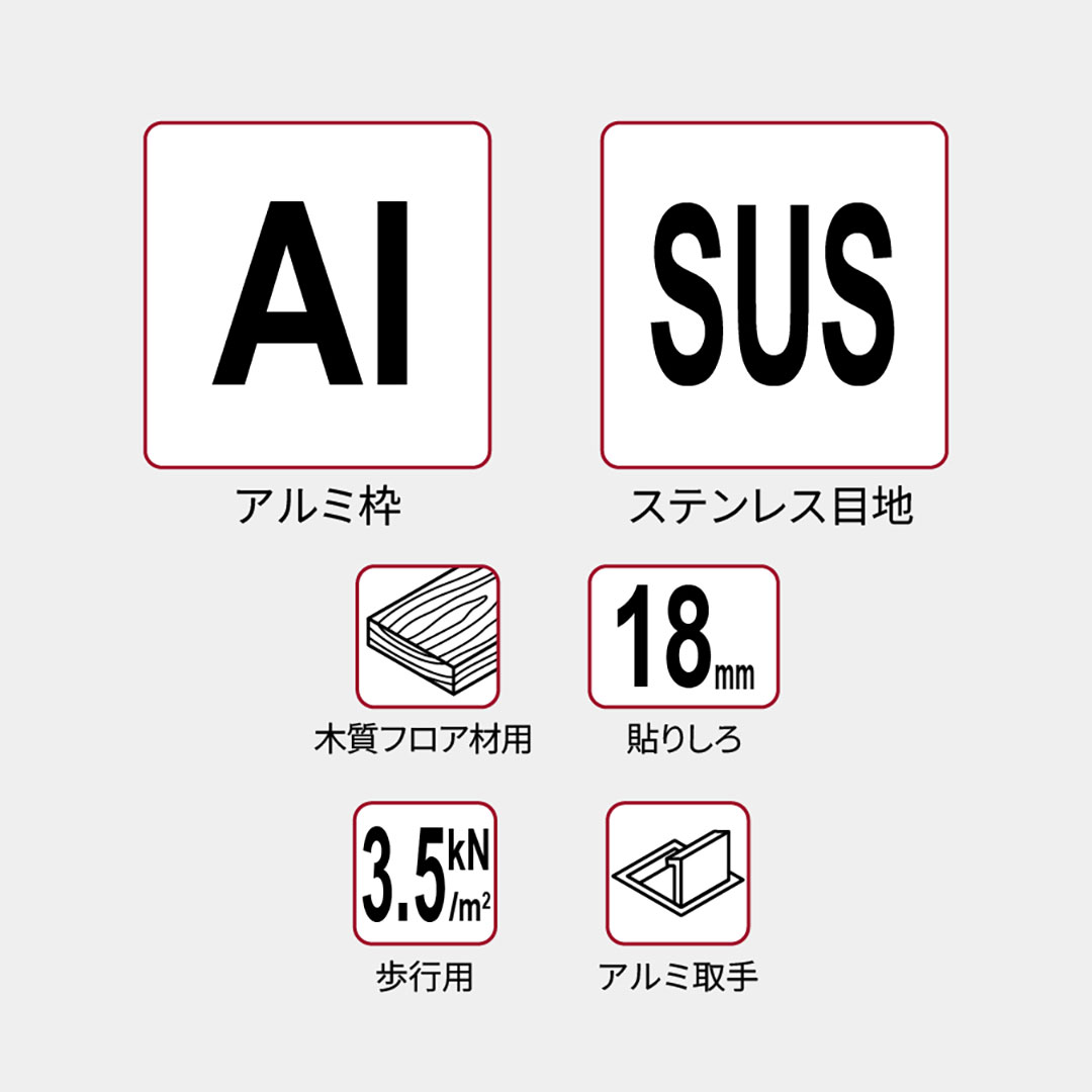 床点検口 木質フロア材向け 錠無 460角 DIKSP2460【ケース販売】4台入 ステンレス目地 ダイケン