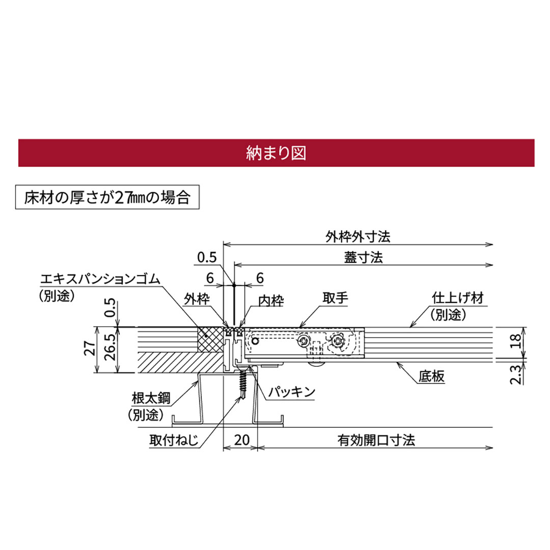 床点検口 木質フロア材向け 錠無 460角 DIKSP2460【ケース販売】4台入 ステンレス目地 ダイケン