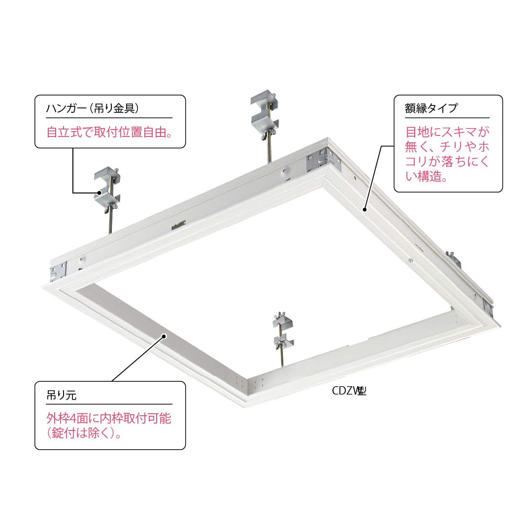 天井点検口 CDZ型 錠無 600角 ホワイト CDZW60 デラックスタイプ シーリングハッチ ダイケン(法人限定)