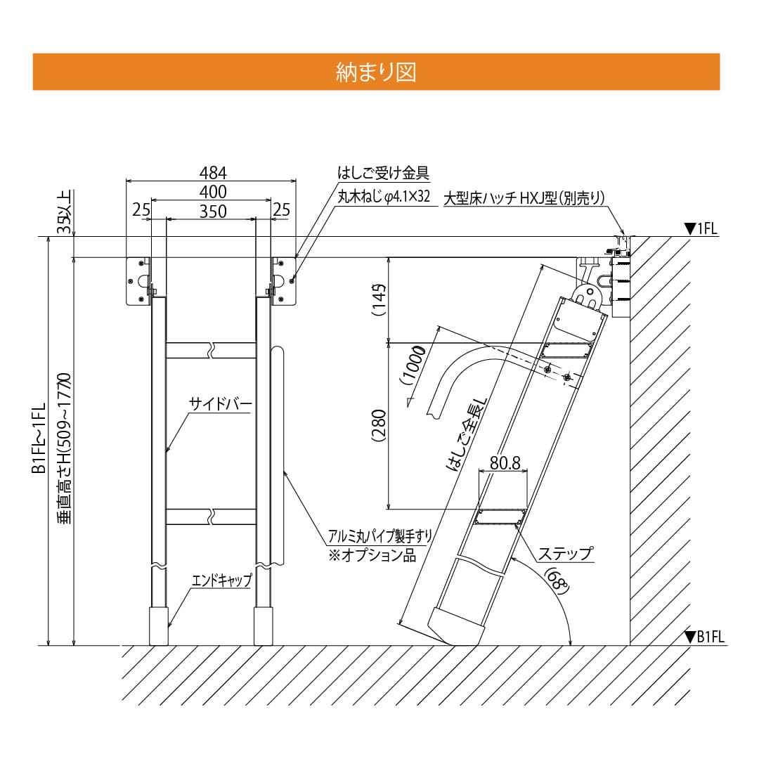 手すり ホーム床点検口 HXJ型 床ハッチ HFOTTS アルミ 丸パイプ ダイケン(法人限定)