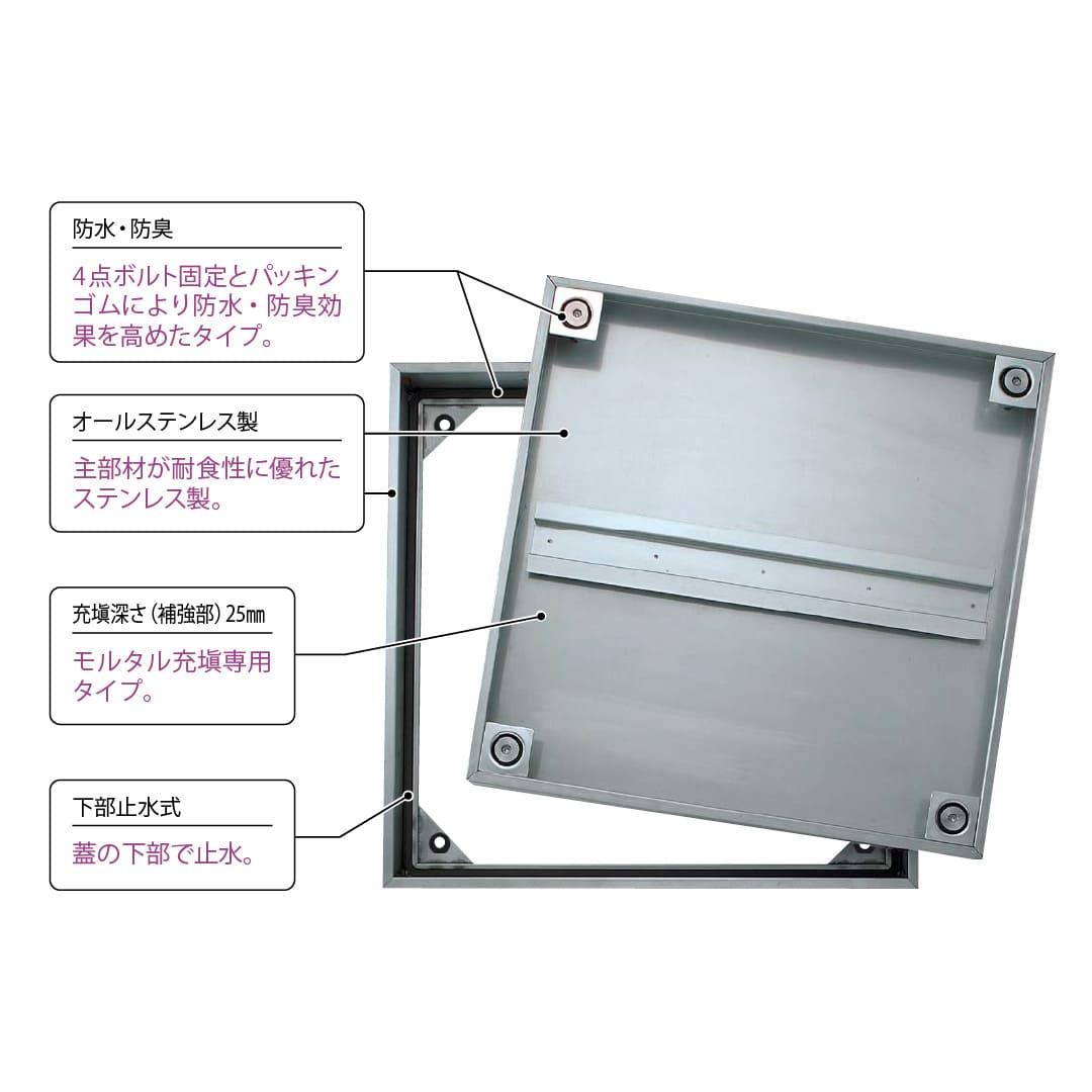 床点検口 FSMPD型 錠無 600角 ハンドル無 FSMPD60N ステンレス目地 防水 モルタル充填 ダイケン(法人限定)