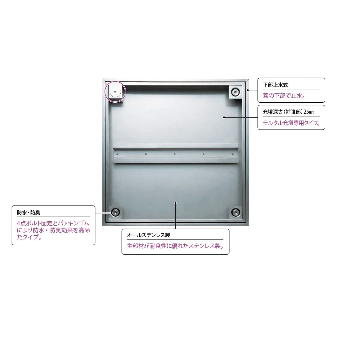 床点検口 FSMPD型 錠付 600角 ハンドル無 FSMPD型60KN ステンレス目地 防水 モルタル充填 ダイケン(法人限定)