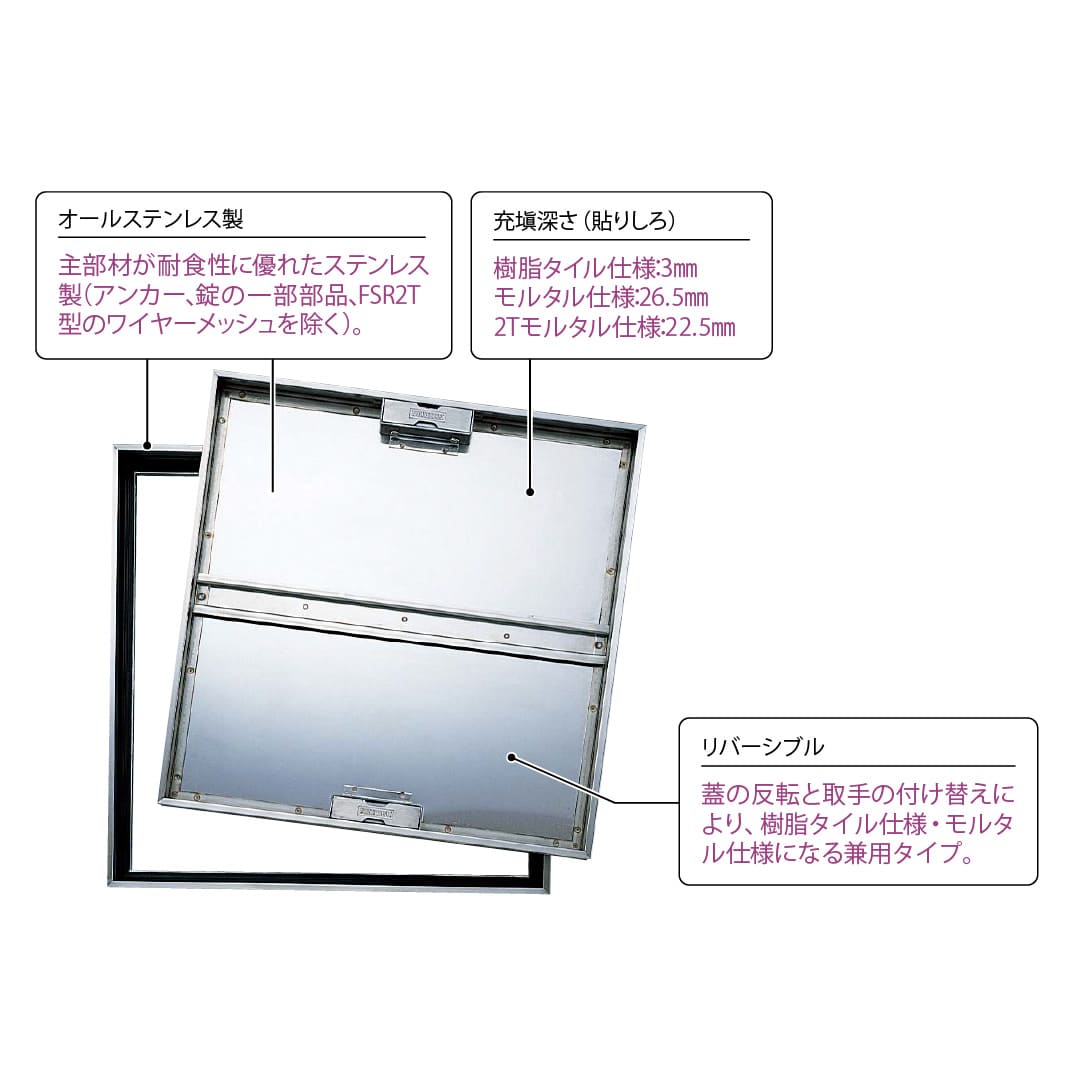 床点検口 FSR型 錠無 900角 FSR90 ステンレス目地 モルタル・樹脂タイル兼用 ダイケン(法人限定)
