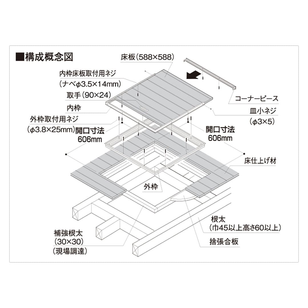 床下アルミ点検口枠ATD 断熱タイプ ブロンズ ATD60B 619×619×143mm バリアフリー対応 省エネ基準 フクビ