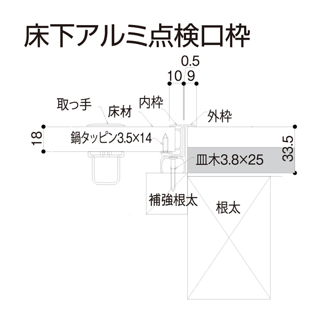 床下アルミ点検口枠AT ブロンズ AT60B 619×619×38mm【ケース販売】5台 バリアフリー対応 省エネ フクビ