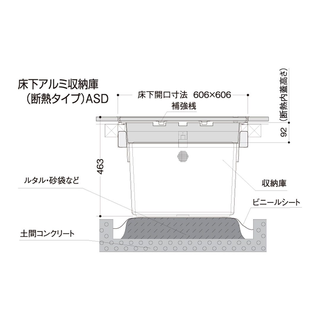 床下アルミ収納庫ASD 断熱タイプ シルバー ASD60S 619×619×463mm 床下収納庫 省エネ基準 フクビ