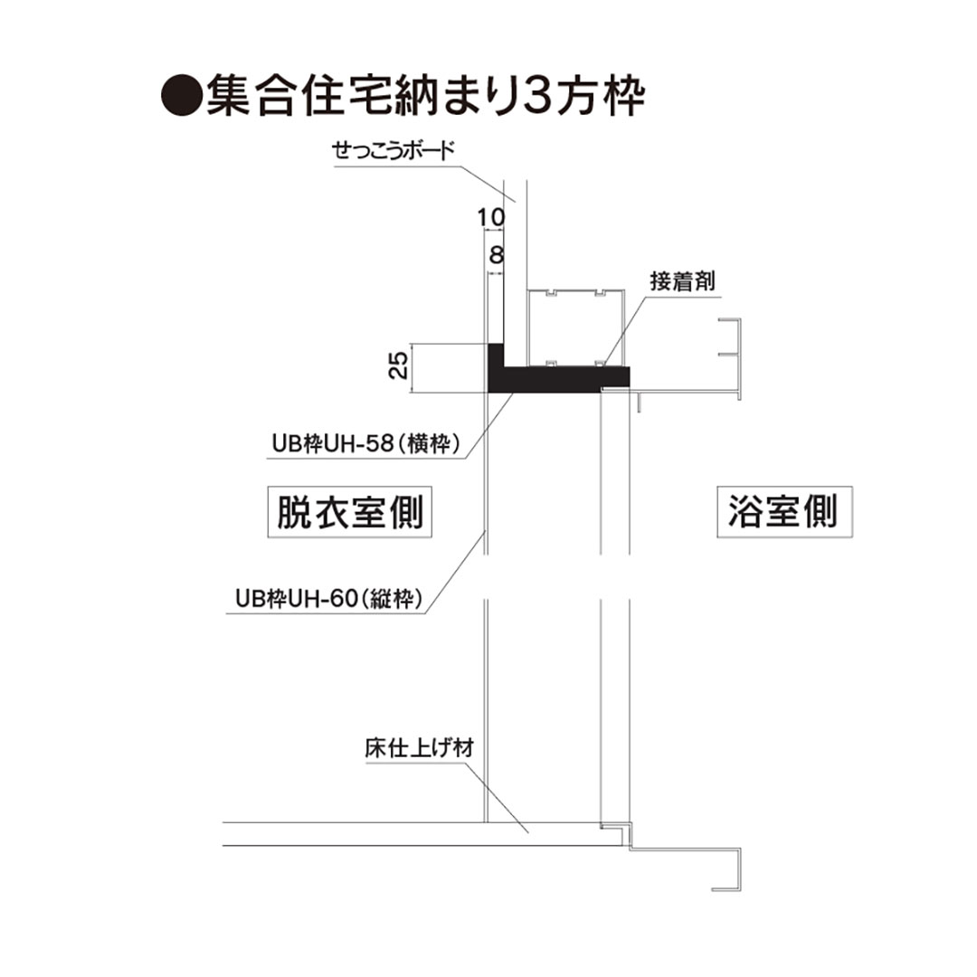 樹脂開口枠 UB枠 縦枠 UH-70（合板なし）長さ2000 UH7H20【ケース販売】10本入 樹脂枠 浴室建材 フクビ化学工業