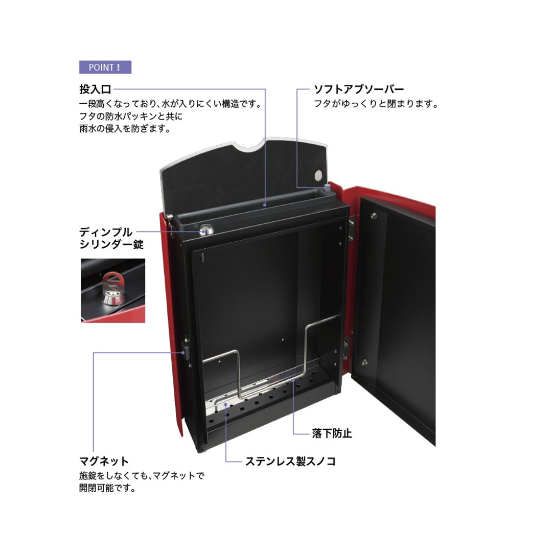 戸建郵便受箱 info-KEEPER UNIT ユニット ブラック上入前出 シリンダー錠 コーワソニア